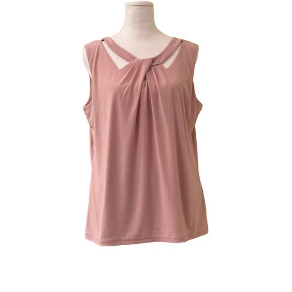 Nine West Dusty Rose Pink Sleeveless Blouse Twisted Neckline Size Large - Picture 1 of 9